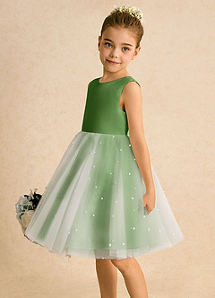Azazie Esme Abiti da Ragazza di Fiori Abito Principessa in Tulle Fiocco Basilico image4