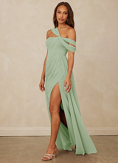 Christian Siriano Bridal for Azazie 1014 Robes de demoiselle d'honneur Robe Trapèze en Mousseline de soie Épaule décolletée Vert Sauge image17