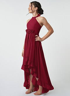 Azazie Hermione Junior Burgundy A-Line Chiffon Dress image4