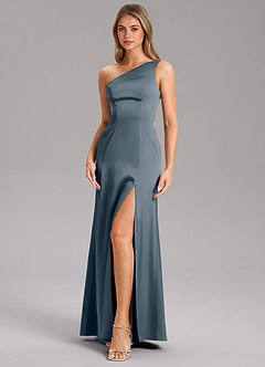 Azazie Feby Bridesmaid Dresses Twilight A-Line One Shoulder Stretch Satin Dress image6