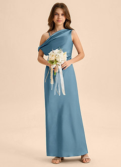 Azazie Emerson Junior Bermuda Sheath Off the Shoulder Stretch Satin Dress image3