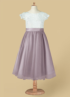 Azazie Vetty Flower Girl Dresses Ivory Dusk A-Line Lace Tulle Dress image12