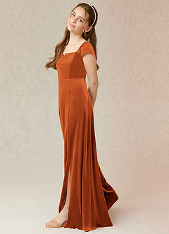 Azazie Gabi Junior Terracotta A-Line Velvet Dress image4
