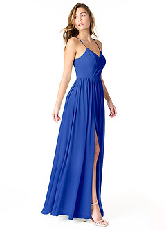 Azazie Cora Vestidos de damas de honor Vestido de Azul Real de Gasa de Corte en A con Plisado image4