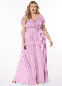 Azazie Jael Bridesmaid Dresses Candy Pink A-Line V-Neck Mesh Dress image7