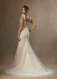 Azazie Roux Wedding Dresses Diamond White Champagne Mermaid Sequins Satin Dress image8