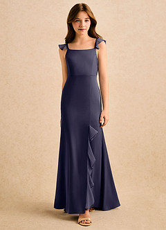 Azazie Novalie Girls Formal Robe Demoiselle D'honneur Fillette Robe Sirène en Satin extensible Arc Bleu Orageux image3