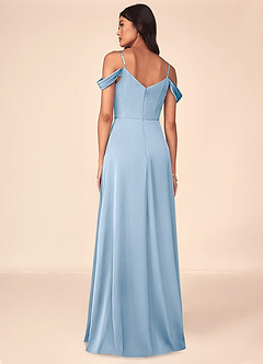 Azazie Ocean Bridesmaid Dresses Powder Blue A-Line V-Neck Pleated Stretch Satin Dress image4