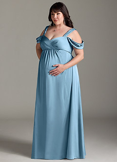 Azazie Rhea Abiti da damigella d'onore premaman Abito A-Line Plissettato a Spalla Scoperta Raso Elasticizzato Floor-Length image11