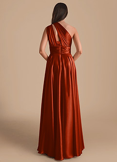 Azazie Charlize Bridesmaid Dresses Paprika A-Line One Shoulder Metallic Satin Dress image2