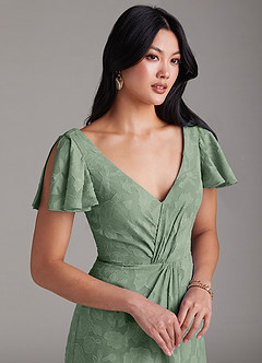 Azazie Soren Bridesmaid Dresses Matcha A-Line Pleated Floral Burnout Dress image6