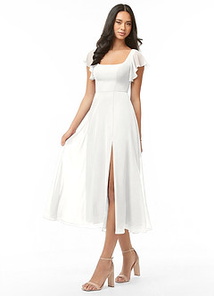 Azazie Bondi Brautjungfernkleider A-Linie Gestreift Chiffon Kleid Weiß image3