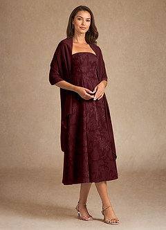 Azazie Lorain vestidos de madre de la novia Vestido de Cabernet de Devorado Floral de Corte En A con Plisado image4