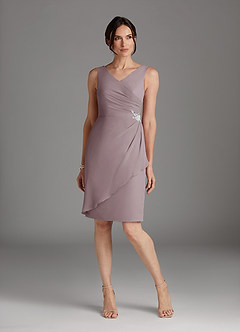 Azazie Saturn Final Sale Dusk Sheath V-Neck Pleated Chiffon Dress image3
