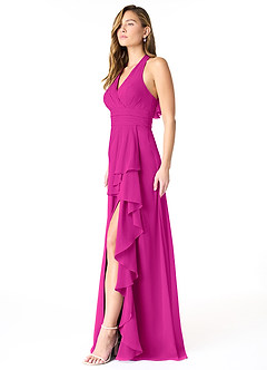 Azazie Aviv Robes de demoiselle d'honneur Robe Trapèze en Mousseline de soie Plissée Fuchsia image3