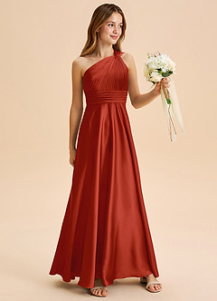 Azazie Charlize Junior A-Linie Plissee Stretch-Satin Kleid Rost image3