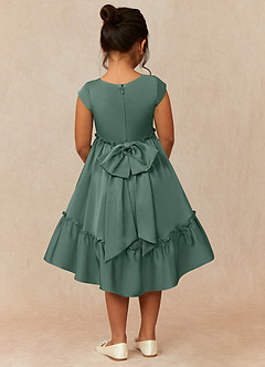 Azazie Lee Flower Girl Dresses Eucalyptus A-Line Bow Stretch Satin Dress image2