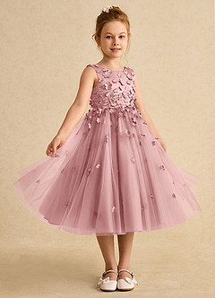 Azazie Lana Flower Girl Dresses Dusty Rose A-Line Sleeveless Matte Satin Dress image5