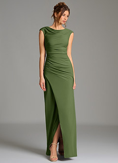 Azazie Chantal Bridesmaid Dresses Olive Mermaid Pleated Premium Stretch Jersey Dress image6