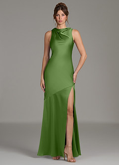 Azazie Kiara Bridesmaid Dresses Basil Mermaid Pleated Stretch Satin Dress image4