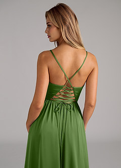 Azazie Aaida Robes de demoiselle d'honneur Robe Trapèze en Satin extensible Corset Basilic image2