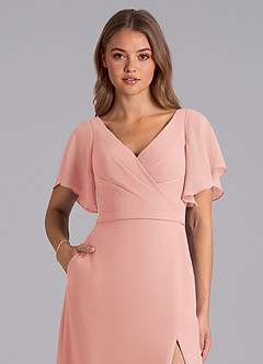 Azazie Ambrosia Bridesmaid Dresses Rosette A-Line Pleated Chiffon Dress image2