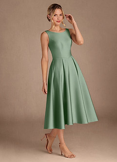 Azazie Fulton Mother of the Bride Dresses Matcha A-Line Pleated Stretch Satin Dress image2