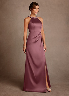 Azazie Lawrence Mother of the Bride Dresses Desert Rose A-Line Pleated Stretch Satin Dress image4