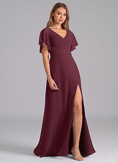 Azazie Ambrosia Probar vestidos en casa Vestido de Cabernet de Gasa de Corte en A con Plisado image5