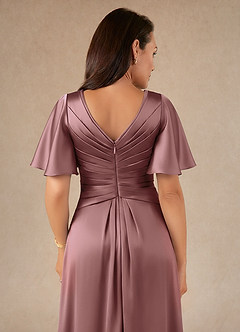 Azazie Emmeline Mother of the Bride Dresses Vintage Mauve A-Line Pleated Stretch Satin Dress image4