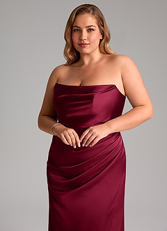 Azazie Leonis Brautjungfernkleider Wandelbar Meerjungfrau-Linie Plissee Stretch-Satin Kleid Burgunderrot image11