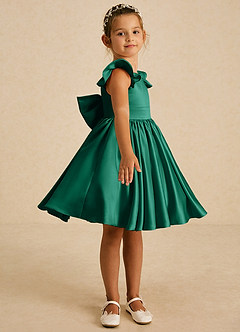 Azazie Tootsie Flower Girl Dresses Emerald A-Line Bow Matte Satin Dress image4