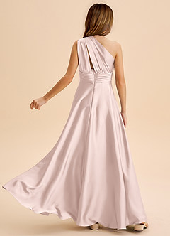 Azazie Charlize Junior Blushing Pink A-Line Pleated Stretch Satin Dress image2