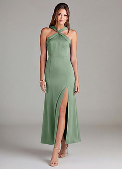 Azazie Rue Bridesmaid Dresses Matcha Mermaid Pleated Stretch Satin Dress image3