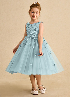 Azazie Lana vestidos de niña de las flores Vestido de Neblina de Satin Mate de Corte En A con Sin mangas image3