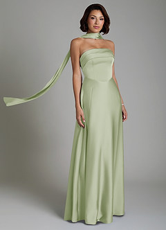 Azazie Odele At-home Try On Dresses Dusty Sage A-Line Strapless Stretch Satin Dress image1