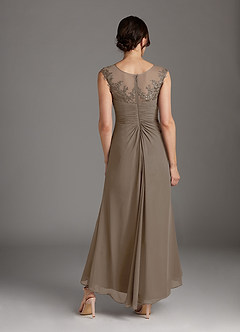 Azazie Endora Mother of the Bride Dresses Taupe A-Line Scoop Lace Chiffon Dress image4