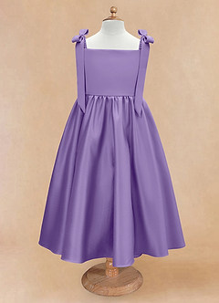 Azazie Chelsie Robe Demoiselle D'honneur Fillette Robe Trapèze en Mat Satiné Arc Tahiti image5