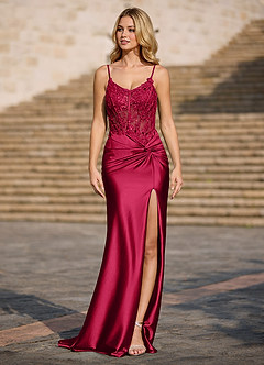 Radiance Burgundy Beaded Sheath Jersey Prom Dress image6