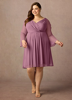 Azazie Teraso Mother of the Bride Dresses Vintage Mauve A-Line Pleated Mesh Dress image13