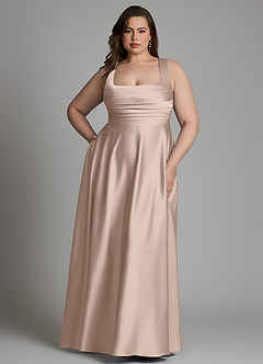 Azazie Azaria Robes de demoiselle d'honneur Robe Trapèze en Satin extensible Corset Rose Anglais image7