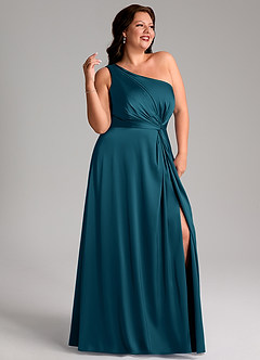 Azazie Brooke Brautjungfernkleider A-Linie One-Shoulder Stretch-Satin Kleid Tintenblau image11