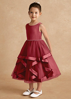 Azazie Posy Blumenmädchenkleider A-Linie Mit Perlen Tüll Kleid Granatapfelrot image3