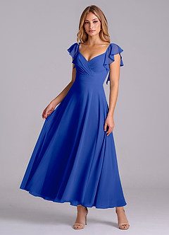 Azazie Leilani Bridesmaid Dresses Royal Blue A-Line Ruched Chiffon Dress image1