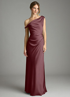 Azazie Emerson Bridesmaid Dresses Sangria Mermaid Off the Shoulder Stretch Satin Dress image4
