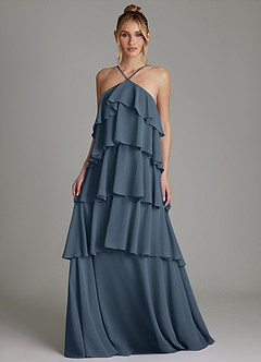 Azazie Deena Bridesmaid Dresses Neptune A-Line Ruched Chiffon Dress image4