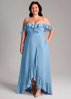 Azazie Lyra Bridesmaid Dresses Steel Blue A-Line Chiffon Convertible Dress image16