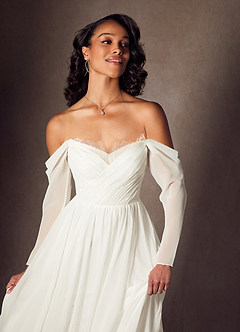 Azazie Lilith Wedding Dresses Cream A-Line Sweetheart lace Chiffon Dress image3