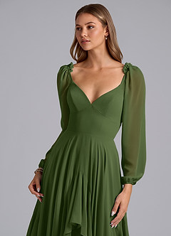 Azazie Karan Bridesmaid Dresses Olive A-Line Long Sleeve Chiffon Dress image6