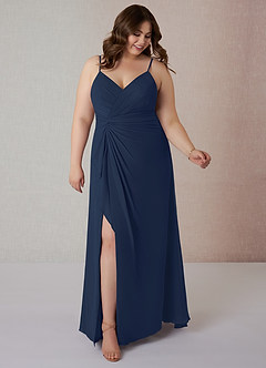 Azazie Emerald Brautjungfernkleider A-Linie Gekräuselt Chiffon Kleid Dunkelmarine image7